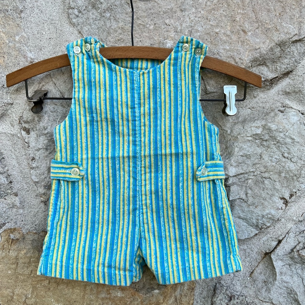 Health-Tex  Vintage blue and yellow striped corduroy baby playsuit 6-9